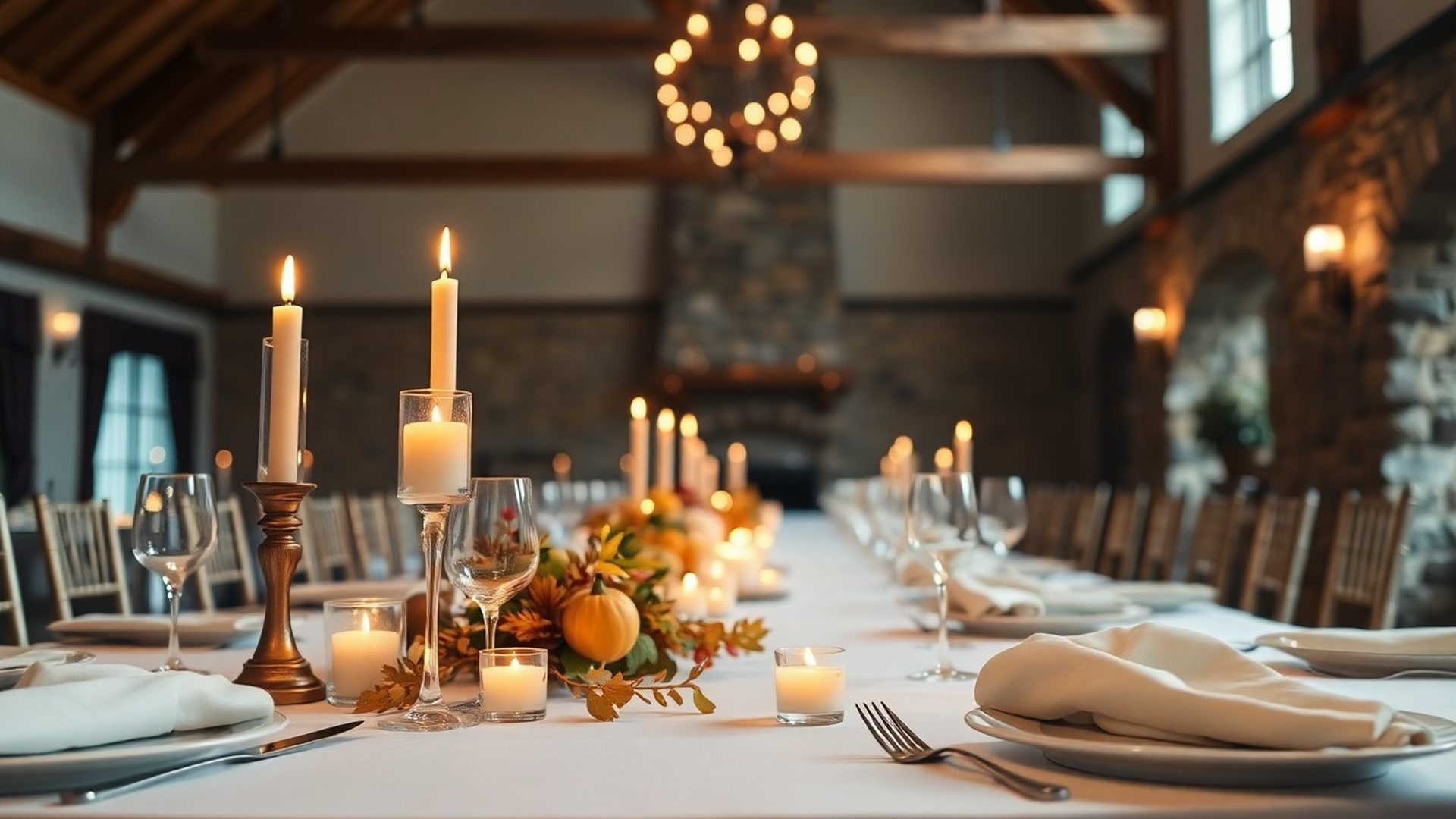 Amber-gold candlelit table setting at an Ottawa event
